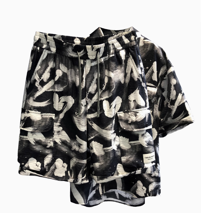 夏威夷度假免烫冰丝薄款时尚套装男士2025夏季短袖衬衫男休闲短裤